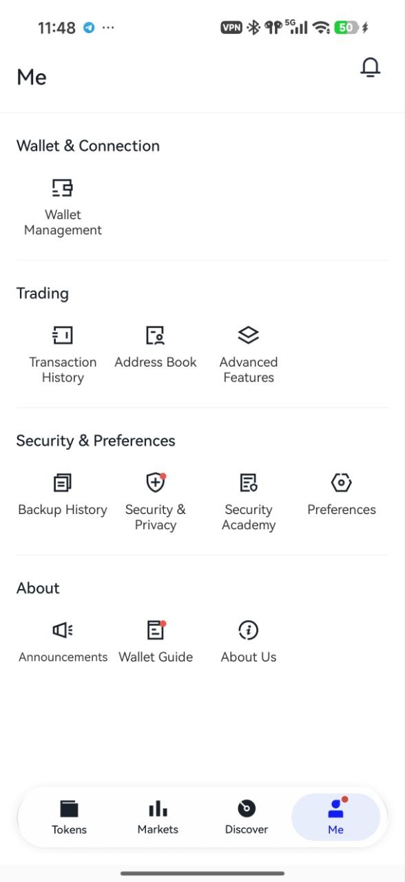 Me page in the TronLink app