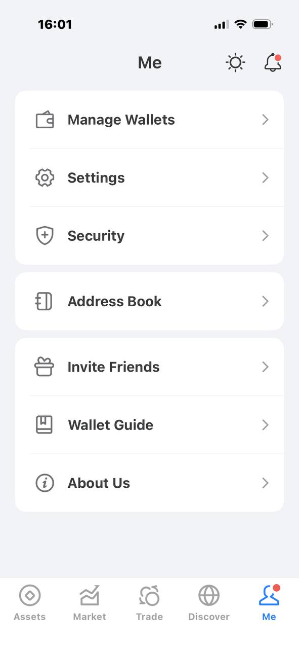 Me page in the TokenPocket app